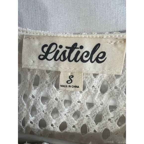 listicle Ivory Textured Woven Halter Neck mini dress Ruffle Sz S Short Sleeve - Picture 9 of 11